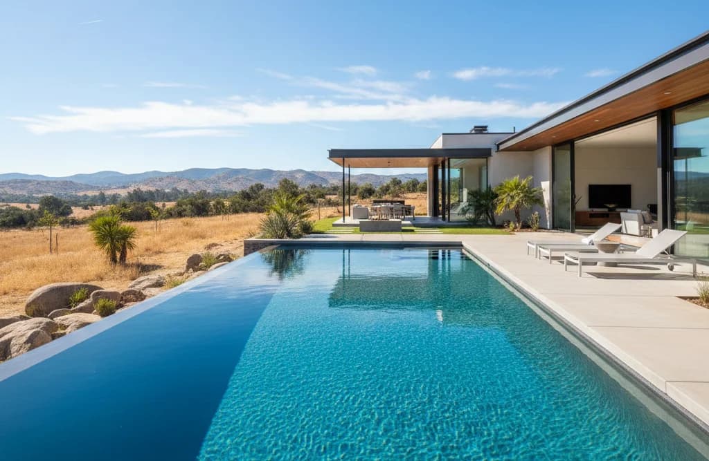 Professional pool service maintaining a crystal-clear backyard pool