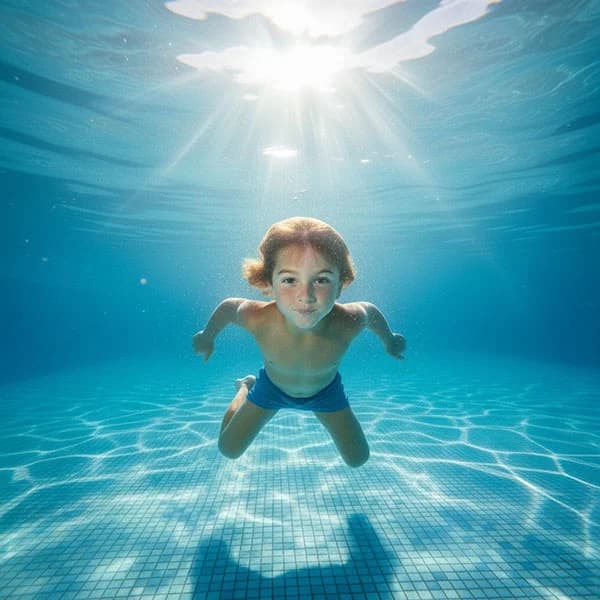 Kid swimming in crystal clear water