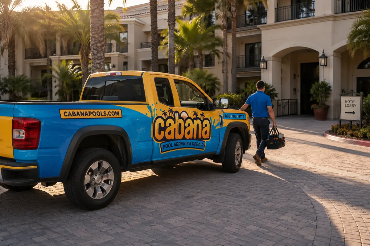 Cabana technician arriving for a priority service call