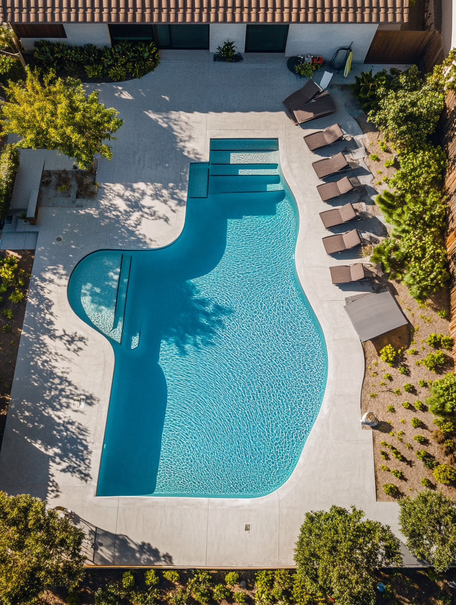 Aerial view of Fairbanks Ranch pool showing professional cleaning and maintenance service results