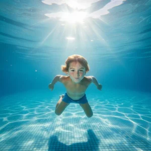 kid swimming in crystal clear water