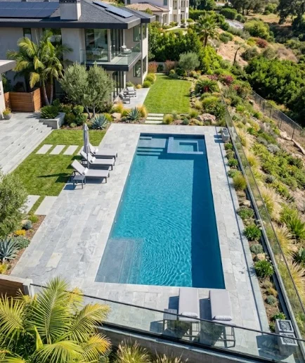 Aerial view of Orange pool service and maintenance client pool - professional Orange pool cleaning results in Orange CA