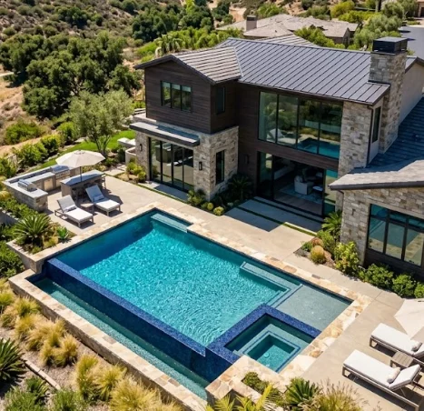 Aerial view of Coto de Caza pool maintained by professional pool cleaning and service experts ready for easy online booking