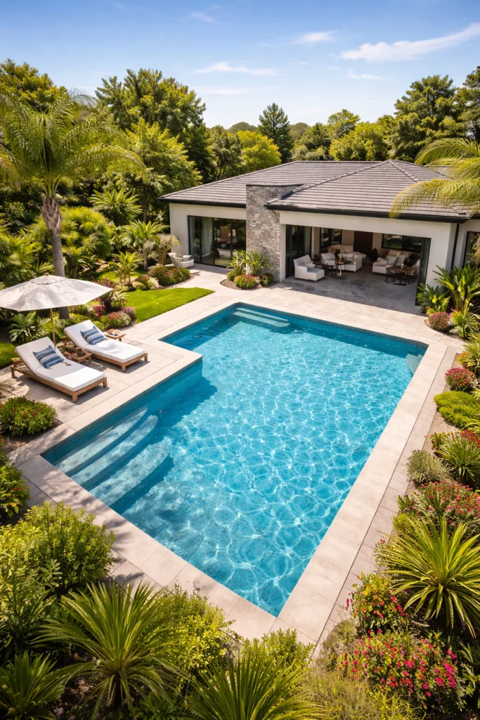 Aerial view of Citrus Heights pool ready for professional pool cleaning service and maintenance booking