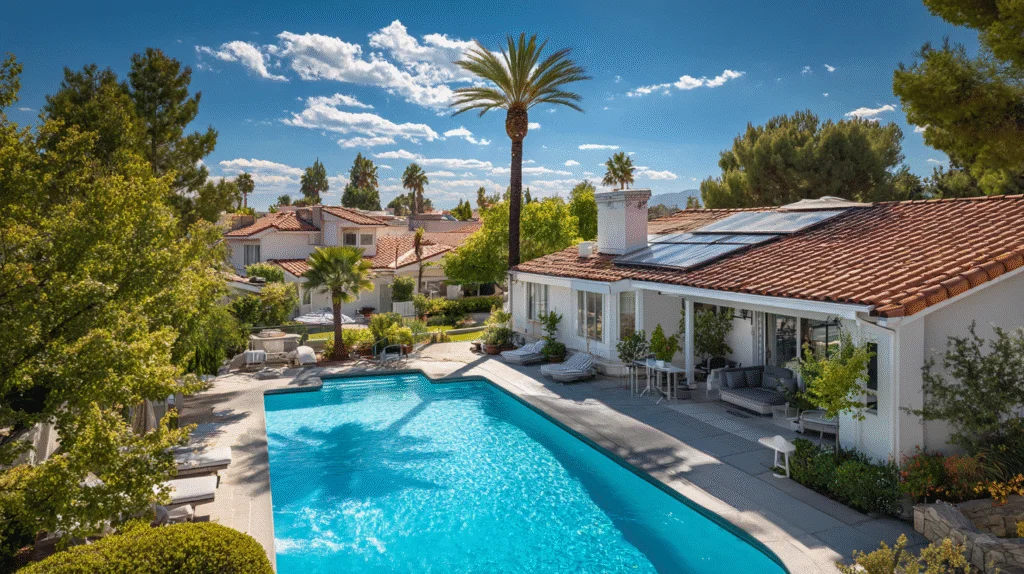 Aerial view of pristine Pasadena pool ready for professional pool service, cleaning, maintenance and repair by Cabana's local experts